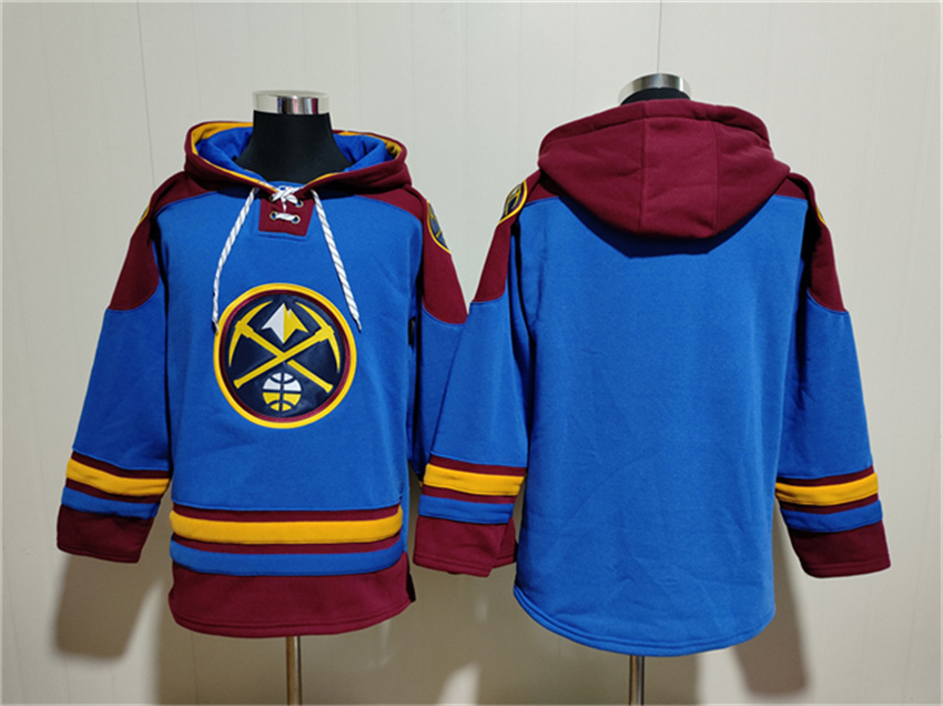 Men's Blue/Red Denver Nuggets Blank Lace-Up Pullover Hoodie
